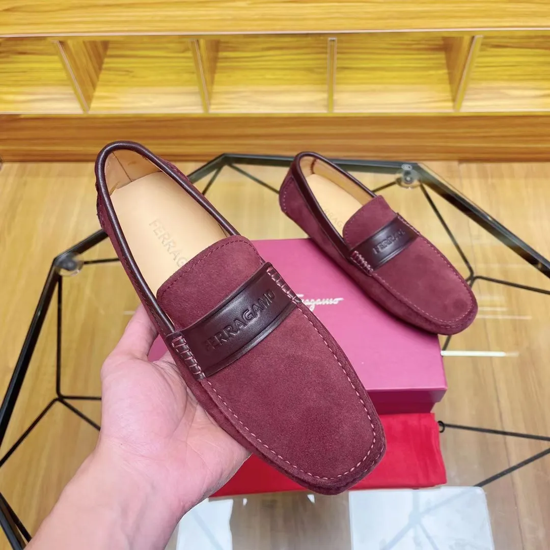 Men's shoes 💰560Ferragamo high-end quality 🔥 burgundy cow suede ➕ cowhide lining size 38-45